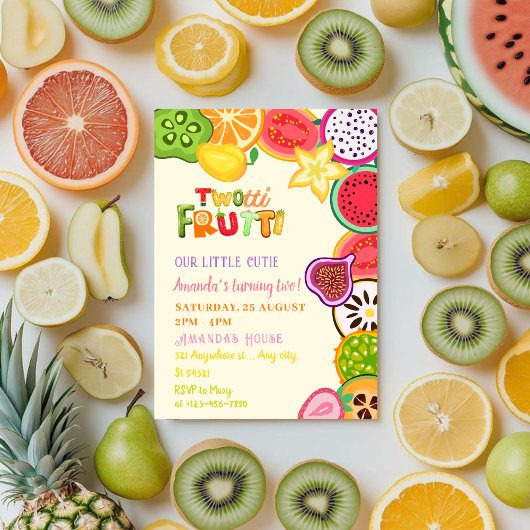 Invitation Filles Fruits tropicaux Fête Twotti Frutti Anniver