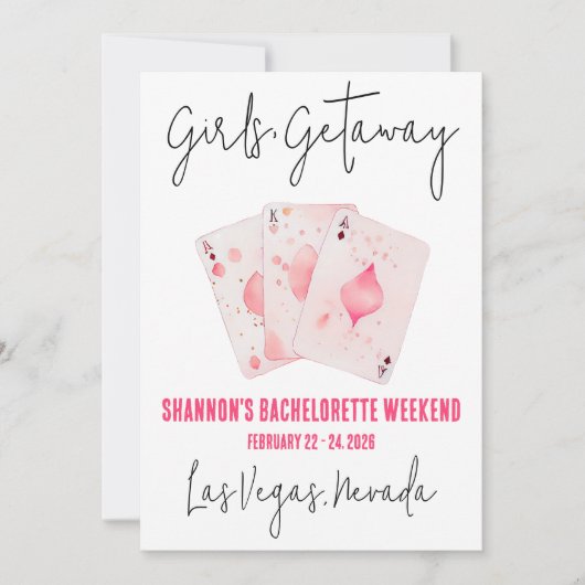 Invitation Filles' Getaway, Casino Bachelorette Weekend Party (Devant)