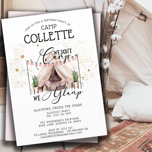 Invitation Filles Glamping Anniversaire Sous Les Étoiles