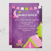 Invitation Filles Glamping/camper fête d'anniversaire (Devant / Derrière)