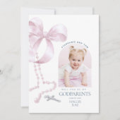 Invitation Filles Godparent Proposition, Pink Bow & Rosary Ca (Devant)