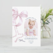 Invitation Filles Godparent Proposition, Pink Bow & Rosary Ca (Debout devant)