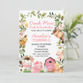 Invitation Filles Grange rose Animaux de ferme du feuillage A (Debout devant)