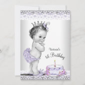 Invitation Filles Gris pourpre Premier anniversaire (Devant)