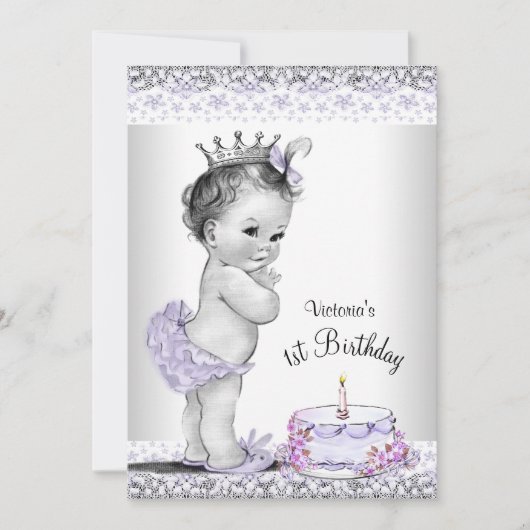 Invitation Filles Gris pourpre Premier anniversaire (Devant)