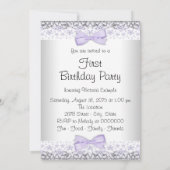 Invitation Filles Gris pourpre Premier anniversaire (Dos)