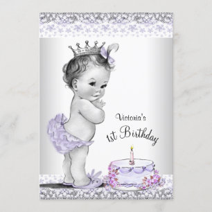 Invitation Filles Gris pourpre Premier anniversaire