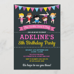 Invitation Filles Gymnastique Anniversaire Gym Party Pink Cha