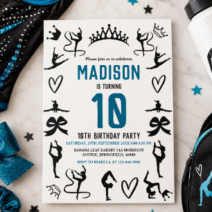 Invitation Filles Gymnastique Moderne Noir Anniversaire 10 An