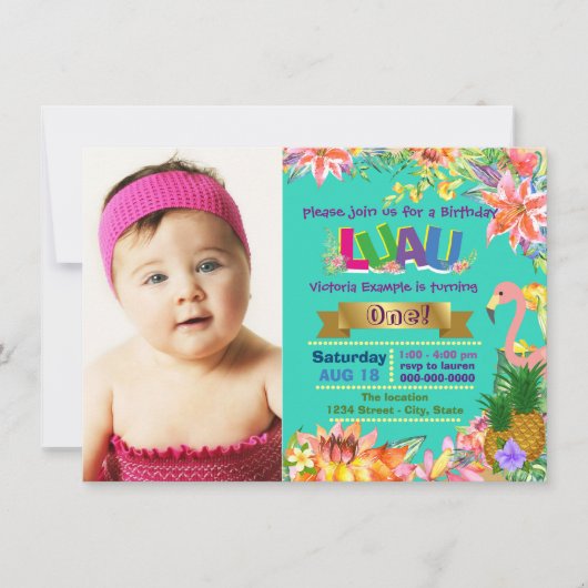 Invitation Filles Hawaiian Luau fête d'anniversaire (Devant)