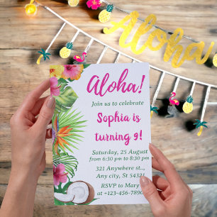Invitation Filles Hawaiian Luau Party, Aloha Tropical Birthda