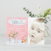 Invitation Filles Hiver ONE derland Woodland Photo Anniversai (Debout devant)
