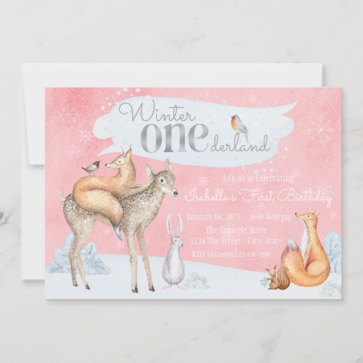 Invitation Filles Hiver ONE derland Woodland Premier annivers (Devant)