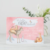 Invitation Filles Hiver ONE derland Woodland Premier annivers (Debout devant)