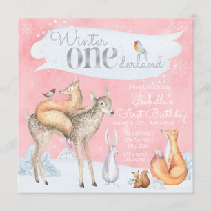 Invitation Filles hiver Onederland bois premier anniversaire