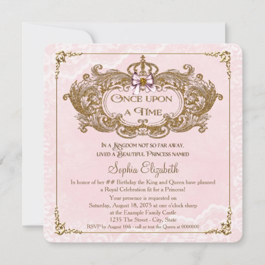 Invitation Filles Il était une fois Princesse Fête d'annivers (Devant)