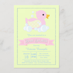 Invitation Filles Jaune Rose Canard en Caoutchouc Rose Baby S