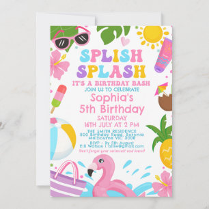 Invitation Filles jolies et colorées Retro Splish Splash Anni