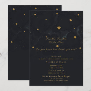 Invitation Filles Jumeaux Shower Ciel Nuit Sombre Étoiles Or 