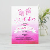 Invitation Filles jumelles baby shower aquarelle (Debout devant)
