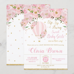 Invitation Filles jumelles Baby shower Floral Balloon à air c