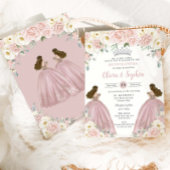 Invitation Filles jumelles blanches rose pâle Quinceañera XV