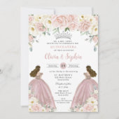 Invitation Filles jumelles blanches rose pâle Quinceañera XV (Devant)