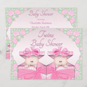 Invitation Filles jumelles dans le baby shower de roses de (Devant / Derrière)