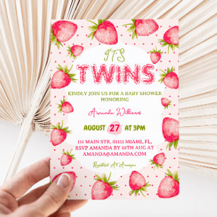 Invitation Filles Jumelles Fête de Bébé Rose Fraise Verte Mig