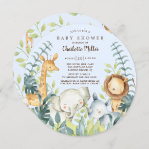Invitation Filles Jungle Animaux Baby shower Garçons