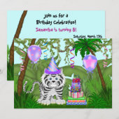 Invitation Filles Jungle White Tiger Anniversaire Fête Invita (Devant / Derrière)