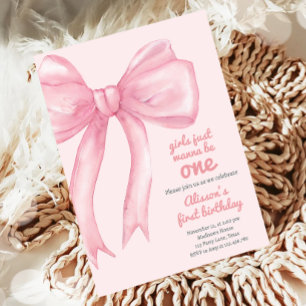 Invitation Filles Juste Wanne Be One Rose Bow Coquette Annive