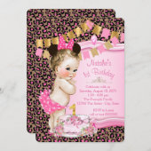 Invitation Filles Leopard 1er anniversaire (Devant / Derrière)