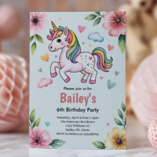 Invitation Filles Licorne Rose Mignon Anniversaire Enfants 6