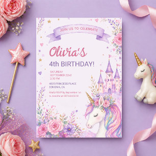 Invitation Filles Licorne Violette 4ème Anniversaire