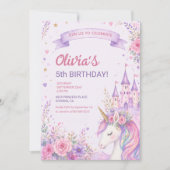 Invitation Filles Licorne Violette 5ème Anniversaire (Devant)