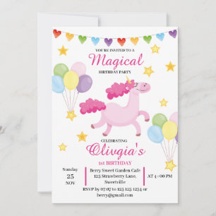 Invitation Filles Madical d'abord mignonne rose licorne Anniv