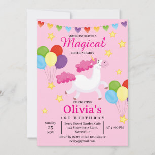 Invitation Filles Madical d'abord mignonne rose licorne Anniv