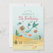 Invitation Filles magiques sous la mer Sirène 5e anniversaire (Devant)