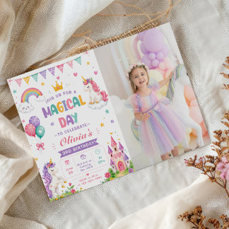 Invitation Filles Mignon Licorne Rose Enfants 3ème Anniversai