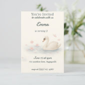 Invitation Fille's mignonne cygne princesse anniversaire Invi (Debout devant)