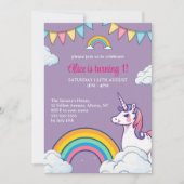 Invitation Filles mignonne pourpre Unicorn Enfants premier an (Devant)