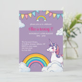 Invitation Filles mignonne pourpre Unicorn Enfants premier an (Debout devant)