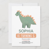 Invitation Filles mignonne rose Dinosaure Fleurs Anniversaire (Devant)