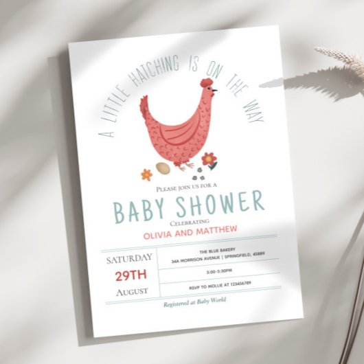 Invitation Filles mignonne rose moderne Baby shower de poulet