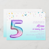 Invitation Filles mignonnes 5e fête du ballon d'anniversaire (Devant / Derrière)