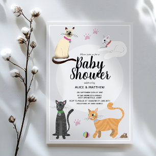 Invitation Filles mignonnes Baby shower de dessin de chat mod