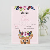 Invitation Filles mignonnes Cerf Rose Floral 1er Fleurs d'ann (Debout devant)