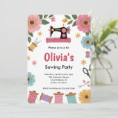 Invitation Filles mignonnes coudre fête d'anniversaire (Debout devant)