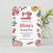 Invitation Filles mignonnes coudre fête d'anniversaire (Debout devant)